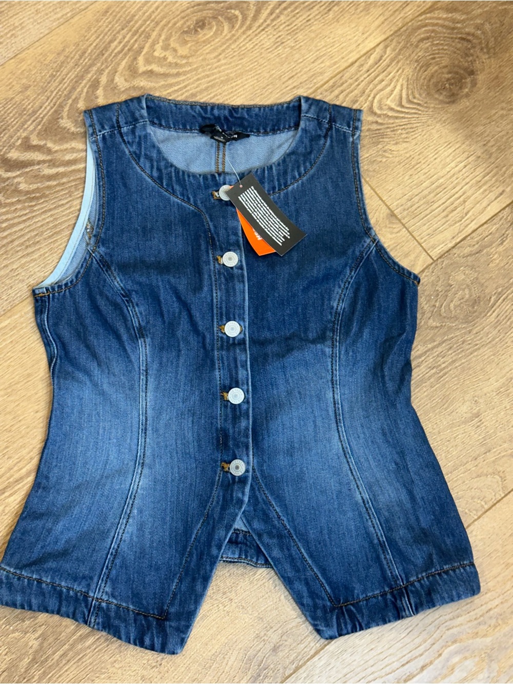 Joe Fresh Blue Denim Collarless Button-Front Vest sz0